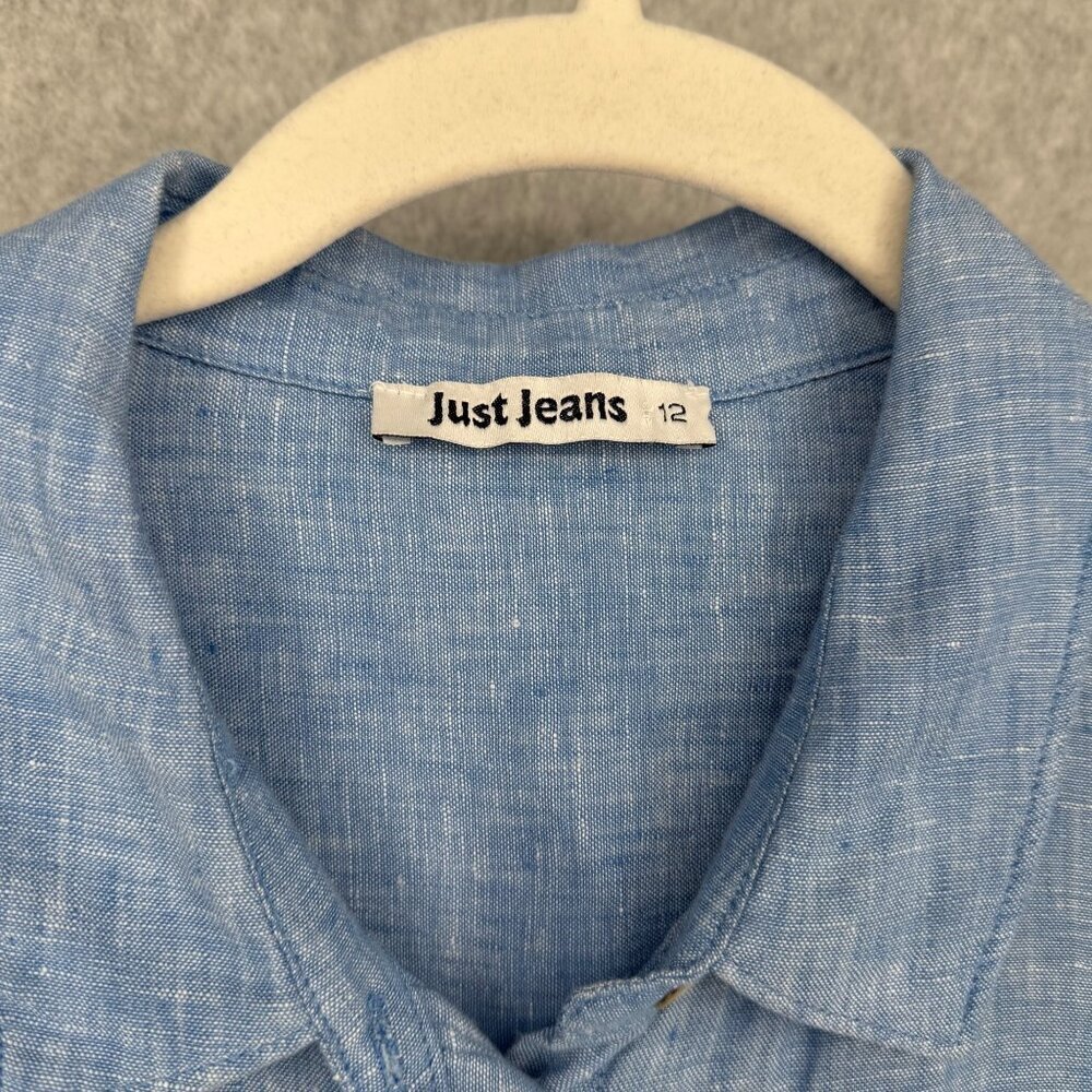 Just Jeans Womens 100% Linen Button Down Shirt Size 12 Blue Coastal Casual Beach - Picture 5 of 11